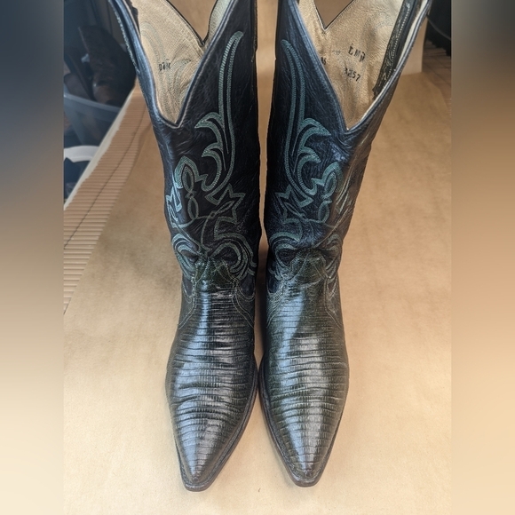 Larry Mahan boots men's size 7M Exotic Genuine Green Teju Lizard Classic Western - Picture 2 of 13